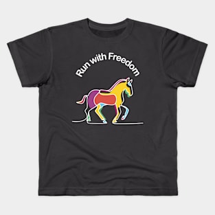 Horses -  Run with Freedom Kids T-Shirt